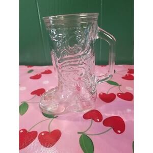 Vintage Western Cowboy/Cowgirl Boot Clear Glass Beer Mug Stein With Handle 6"
